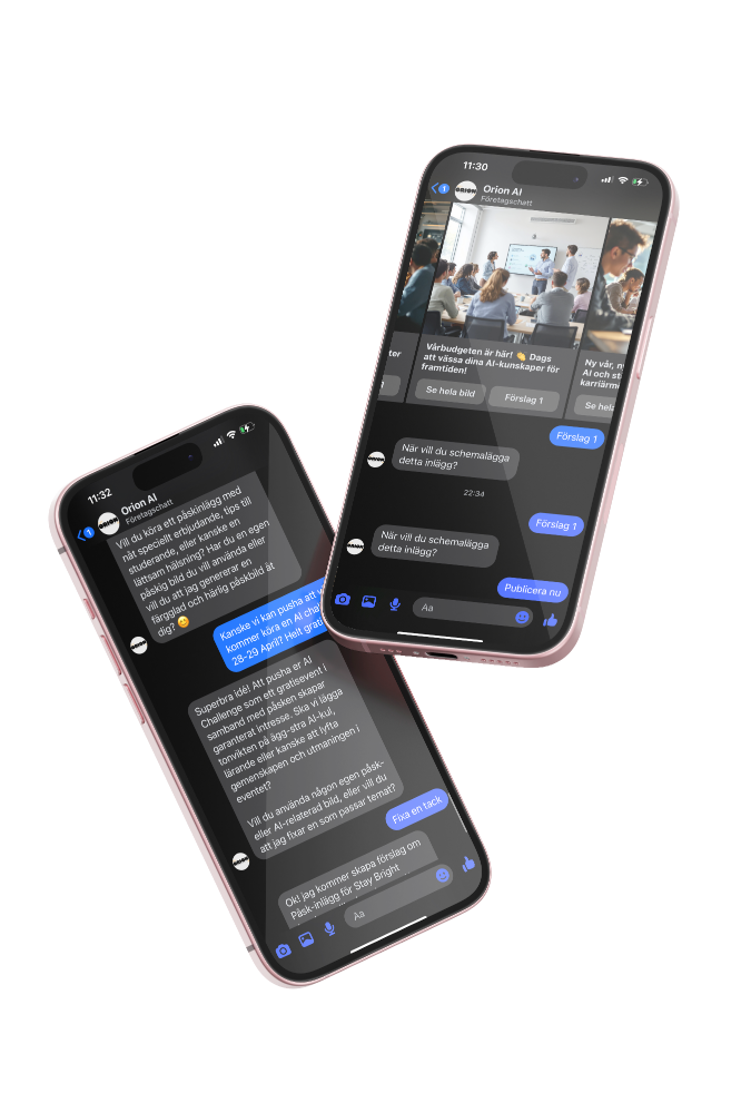 Orion AI Chat Interface with Messenger interface showcasing content generation capabilities